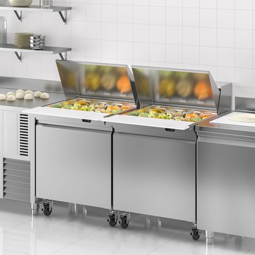 Image of Rockitch 29 inch W Commercial Sandwich Prep Table Refrigerator, 7.6 Cu.ft Stainless Steel Mega Top Sandwich Prep Table with 12 Pans, Single Door Salad Prep Station for Restaurant Food Prep, ETL Approved
