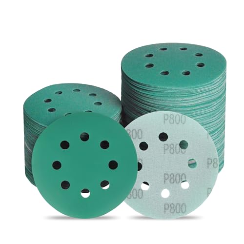Image of 5 Inch 8 Hole 800 Grit Zirconia Alumina Hook & Loop Sanding Discs, Heavy-Duty Polyester Film Backing, Wet /Dry Anti-Clog for Random Orbital Sanders - Wood, Automotive, Metal - 50 Pack