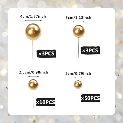 66 PCS Ball Cake Picks Gold 4 Sizes for DIY Baking Decoration Cupcake Toppers and Wedding Anniversary Birthday by SPFYunion - Used condition - Image 2