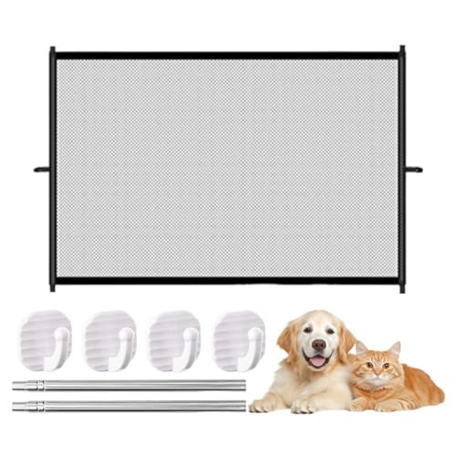 UIEXAY Cancello Sicurezza Cani Gatti Animali Domestici, Dimensioni 110X72 Cm, Scale Porte Esterno Recinto, Portatile Pieghevole Universale, Recinto Per Cani Da Interno Con 4 Ganci E 2 Tubi Supporto