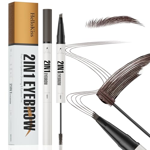 2 En 1 Lápiz de Cejas Waterproof - a Prueba de Manchas y Duradero + Cepillo Tinte Para Cejas, Mágico Para Cejas Maquillaje Naturales (Marrón oscuro 03)