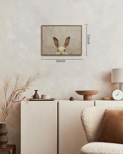 Image of KISSFOX Framed Wall Art Vintage Wall Decor Rabbit Pictures Easter Bunny Canvas Art Rustic Animal Paintings Retro Artwork For Bedroom Living Room Kitchen