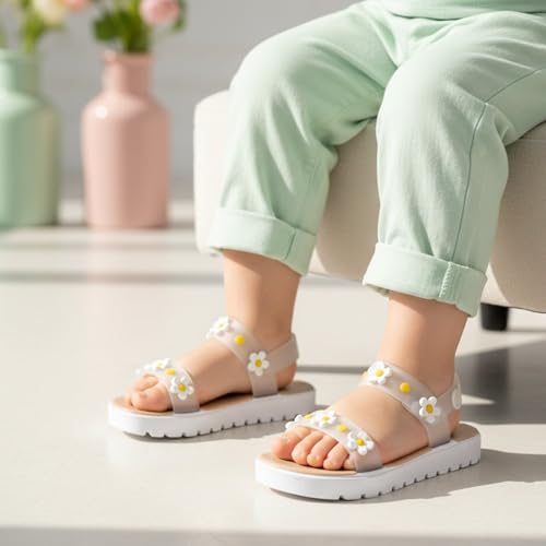 Image of bebe Girl's Flat Sandals - PCU Sandals with Flower, Bow, and Rhinestone Details for Toddler /Little Kid /Big Kid