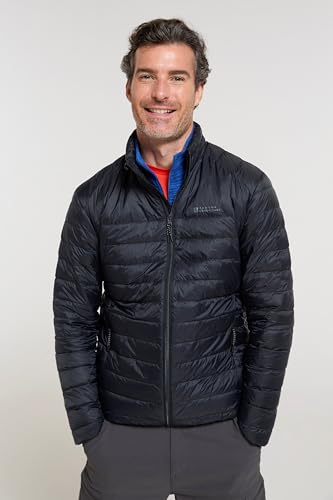Mountain Warehouse Featherweight Mens Down Jacket - Lightweight Winter Puffer Coat, Easy Care, Packaway Bag, Water Resistant - For Camping, Travelling & Walking Black XXS - Image 9