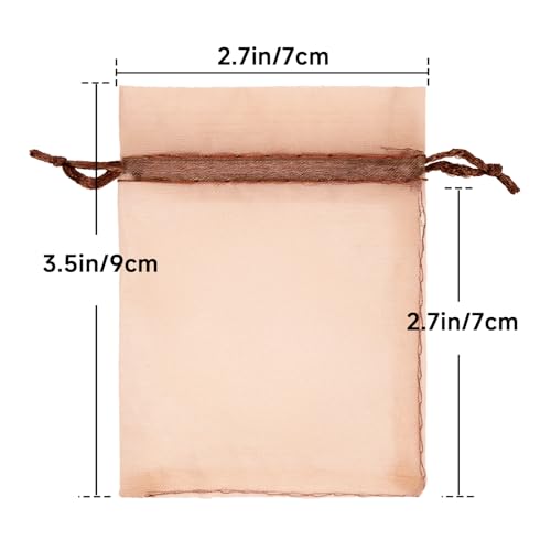Image of joycraft 50Pcs Light Brown Organza Bags - 2.7x3.5 In Sheer Jewelry Mesh Pouch, Small Party Favor Drawstring Pouch for Wedding, Birthday, Baby Shower, DIY Craft