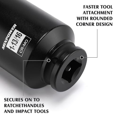 Image of MIXPOWER 3 /4 inch Drive Deep Impact Socket, CR-MO, 1-13 /16 inch, SAE, 6 Point, Axle Nut Impact Grade Socket for Easy Removal