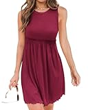 BTFBM Women Sleeveless Summer Dress 2024 Crewneck Ribbed Knit Ruffle Swing Button Down Beach Sun Mini Tank Short Dresses(Solid Wine Red, Small)