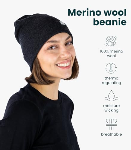 Image of Merino Wool Beanie for Women & Men - 100% Merino Skull Cap 17.5um - All Season Unisex Adult Hat & Socks for Running, Hiking