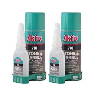 Akfix 710 Stone and Marble Fast Adhesive (1.76 oz.) with Activator (6.70 fl. oz.) [Clear Super Glue Adhesive and Accelerator Spray] | 2 Pack