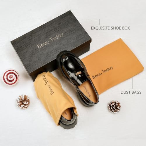 Image of BEAU TODAY Chunky Loafers Women,Patent Leather Platform Loafers for Women,Lug Sole Slip On Penny Shoes,Comfortable Work Office Business Casual Dress Shoes
