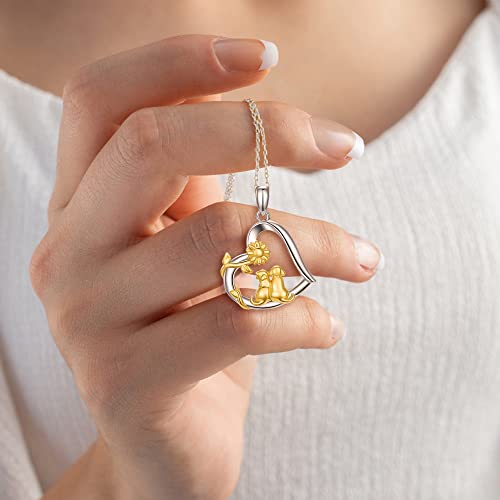 Chic & Artsy Sunflower Dog Necklace Gold Plated 925 Sterling Silver Dog Mom Necklace Sunflower Loving Heart With Dog Pendants Necklace Sunflower Pet Dog Necklace For Women #TOP4