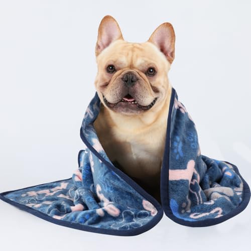 Image of Luciphia 1 Pack 3 Blankets Fluffy Premium Fleece Pet Blanket Flannel Paw Bone Printed Throw for Dog Cat(Large 41 inchx31 inch, Khaki /Blue /Navy)