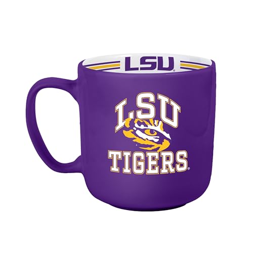 Image of Logo Brands NCAA LSU Tigers 15 oz Stripe Coffee Mug - Vintage Team Logo, Inside Print & Stripes, Microwave & Dishwasher Safe- Great Gift For Fans & Alumni