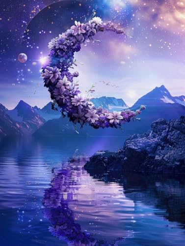 Diamond painting lune 5D kit complet grand format 100x130cm broderie diamant lac