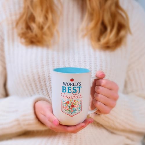 Image of Christian Art Gifts Floral Ceramic Coffee Mug - 15 oz. Microwave and Dishwasher-safe Inspirational Scripture Coffee and Tea Mug for Teachers with Bible Verse: World's Best Teacher - Ecclesiastes 2:26