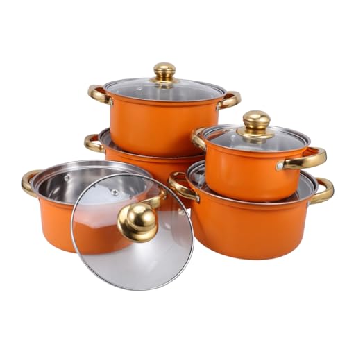 TOPBATHY 5 juegos Utensilios de Cocina de Acero Inoxidable con Ollas para Sopa Fideos y Pasta Grueso para Distribución Uniforme de Calor Fácil Limpieza Compatible Mayoría de Cocinas