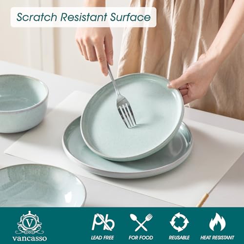 Image of vancasso ANYA 24 Pieces Plates and Bowls Set, Mint Green Dinnerware Sets, Reactive Glaze Dishes Set for 6, Ceramic Dishware Sets Kitchen Dinner Set, Microwave & Dishwasher Safe