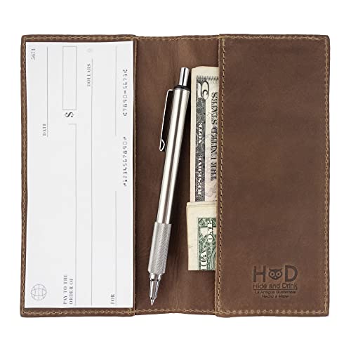 Image of Hide & Drink, Checkbook Cover, Minimalist Organizer for Personal or Business Finances, Bill Holder, Full Grain Leather, Handmade, Single Malt Mahogany