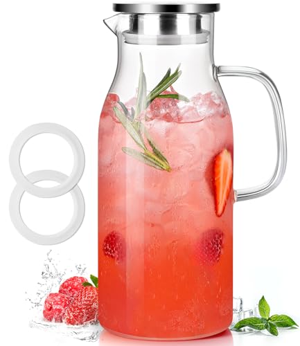 LUNA&MANTHA Glass Pitcher, 2 Liter 68oz Water Pitcher with...