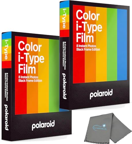 Polaroid Instant Color Film Black Frame Edition for i-Type Cameras 2 Pack 16 Instant Photos Bundle with a Cleaning Cloth