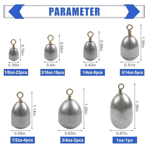 image for AGOOL Fishing Weights Sinkers, 15/25pcs Bass Casting Sinkers Steel Dro