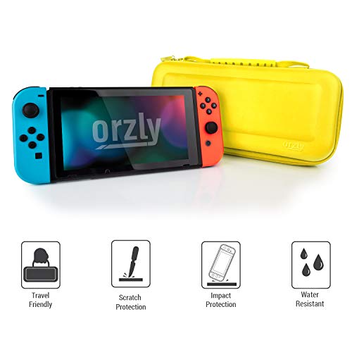 Image of Orzly Carrying Case for Nintendo Switch OLED and Switch Console - Yellow Protective Hard Portable Travel case Shell Pouch for Nintendo Switch Console & Accessories
