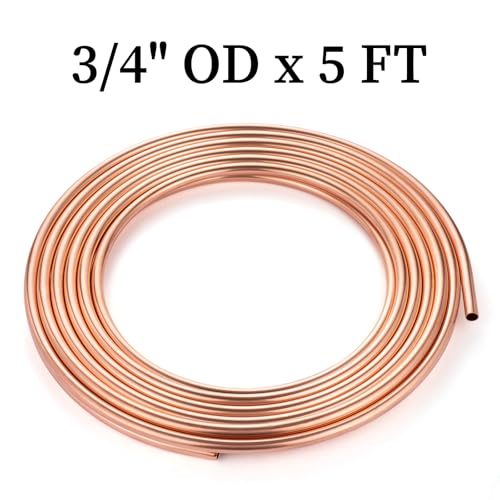 Image of GOORY Copper Tubing 3 /4 inch OD x 0.687 inch ID x 5 FT - 99.9% C12200 Pure ACR Tube - ASTM B280 Refrigeration T2 Copper Tube Soft Coil - Round Seamless Tubing for HVAC System Refrigerator Industry DIY