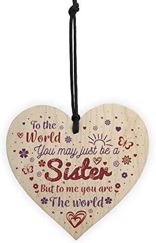 RED OCEAN Sister Birthday Handmade Wooden Hanging Heart Sign Thank YOU Keepsake Gift For Sister