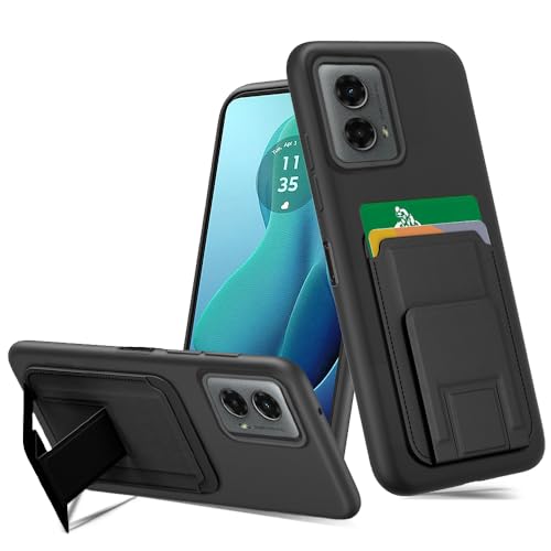 Pusiikeer Funda para Motorola Moto G 5G 2024 con protector de pantalla de vidrio templado, tarjetero plegable, funda protectora de silicona para Moto G 5G 2024, color negro