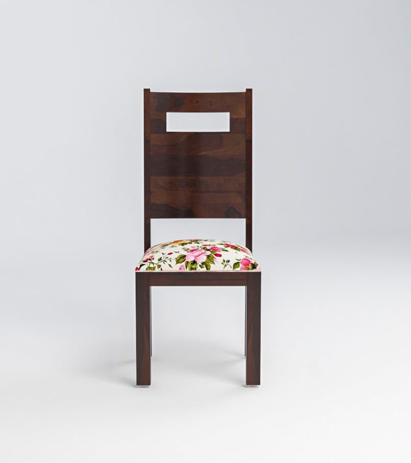 Image of Solid Wood Dining Chairs Featuring a Sleek Slot-Back Design and Vibrant Floral upholstered Seats, Set of 2, Walnut Finish