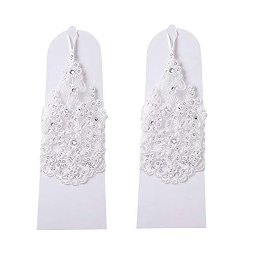 WOFASHPURET 1par Guantes Cortos De Encaje Diseño De Brillantes para Mujeres para Bodas Fiestas y Disfraces Color