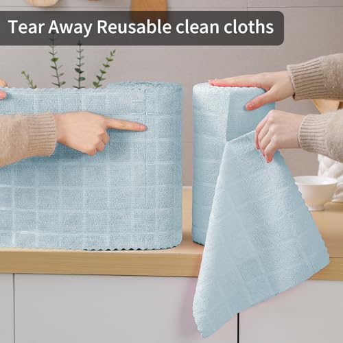 Image of Ferdilan 80 Pack Microfiber Cleaning Cloth Roll,Lint Free Rags Paper Towels & Tear Away Reusable Towels,Washable Shop Rags,Wash Cloths Dish Rags(12 inch x 12 inch) for Car Kitchen Window Garage-Light Blue