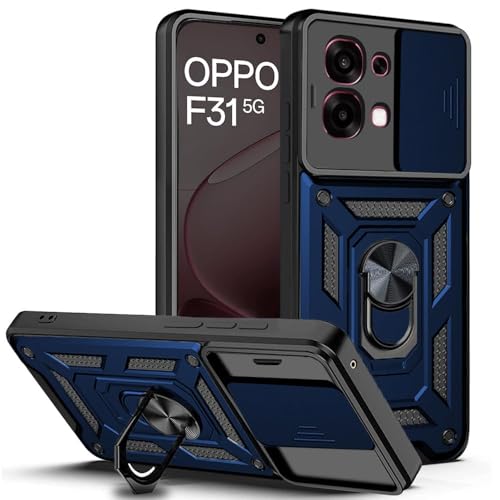 Image of AIBEX Back Cover Compatible for Oppo F33 5G / Oppo F31 5G | D10 Tough Armor Case | Sliding Camera Shield | 360 Protection | Kickstand Ring Holder | Military-Grade Bumper Case - Blue