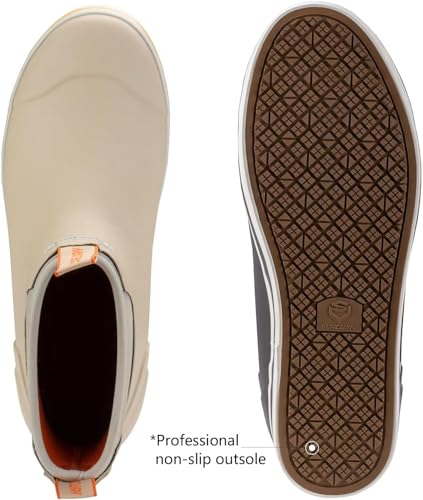 SUREWAY Men's Ankle Fishing Deck Boots for Men-Waterproof,Professional Non-Slip Soles for Wet Slippery Surface,Neoprene Rubber Rain Boot/Shoes for Hunting Boating Gardening,Light Beige,Size 124