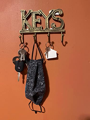 Comfify Key Holder For Wall “Keys Decorative Farmhouse Rustic Wall Mounted Key Holder - 4 Key Hooks - Home Vintage Key Rack For Entryway With Screws And Anchors – 6X8”- (Rustic Gold) #TOP4