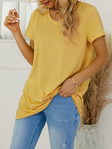 Shibever Womens Tops V-Neck Summer Shirts Casual Loose Short Sleeve Front Knotted Twist T Shirts Tunics #TOP3