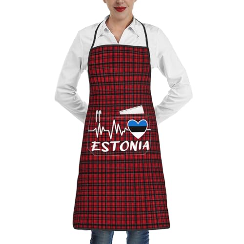 nopicsn Estonia Heartbeat Apron for cooking with Pockets Women Men Kitchen Chef Funny Aprons