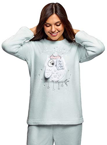 oodji Ultra Mujer Jersey de Forro Polar con Decoración, Azul, ES 42 / L