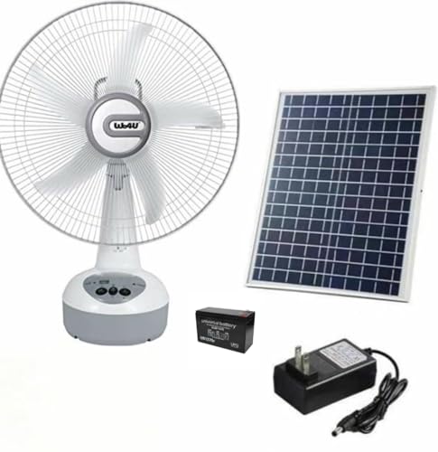 Image of Make in India 16-Inch Rechargeable Table Fan - High Speed AC /DC & Solar Powered Fan with battery,Recharge System, Includes Solar Panel 60 watt