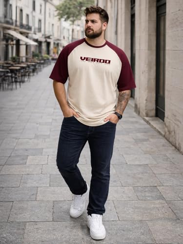 Image of Veirdo Men's 100% Pure Cotton Half Sleeve Plus Size Printed T-Shirt with Raglan Sleeve Stylish Comfortable & Durable Tees (Sizes: 2XL to 5XL)