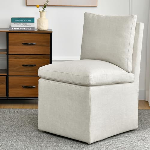 DUHOME Upholstered Armless Dining Chair with Casters for Living Room and Dining Room