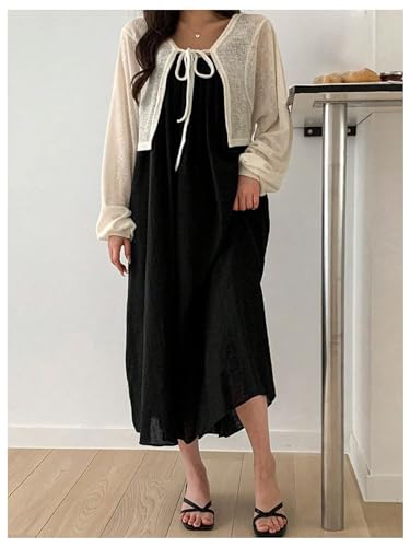 Milumia Women's Tie Front Lantern Long Sleeve Cardigans Knit Lightweight Crop Tops4