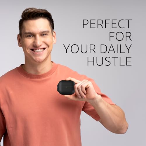 Image of Amazon Basics Stylish Shock-Absorbing Protective Case with Keychain for AirPods Pro Gen 1 & Gen 2 | Visible Front LED | Sophisticate Design (Black)