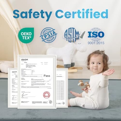 Image of 1.3 inch Thick Baby Play Mat for Floor Playpen, 71x59 Large Foam Tummy Time Mat, Padded Support Soft Plush Nursery Rug for Infant Kids Toddler Crawling Kick Activity (Dark Grey)