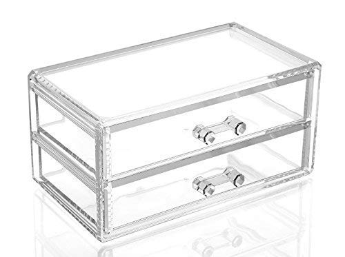 SKYFUN (LABEL) Acrylic Makeup Cosmetic 2 Drawer Organizer Lipstick Beauty Stationary Rack Holder Organizer Box-Clear Transparent
