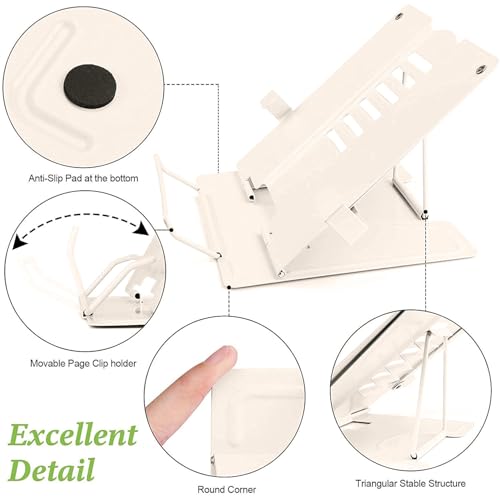 Image of Volo Book Stand Holder - Portable Metal Desktop Adjustable Foldable Cookbook Holder,Recipe Book Holder,Textbook Stand,Music Stand,Book Stands & Holders for Reading (Off-White)