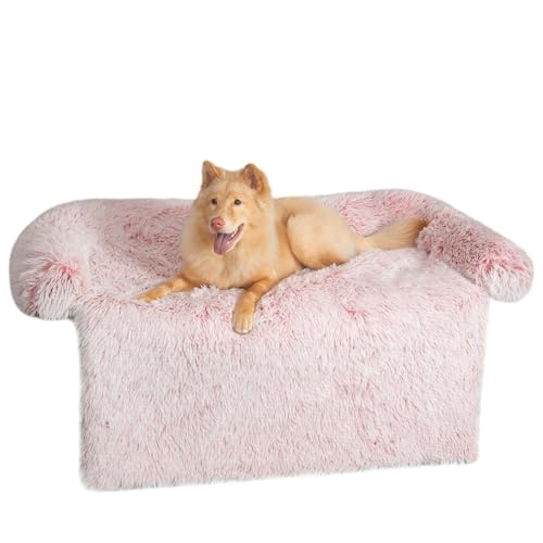KHONSU PET Cama de cachorro calmante para sofá, 89 cm x 79 cm, tapete removível com pelúcia e reforço, cama de animal de estimação lavável antiderrapante para protetor de móveis para cães de até 9 kg