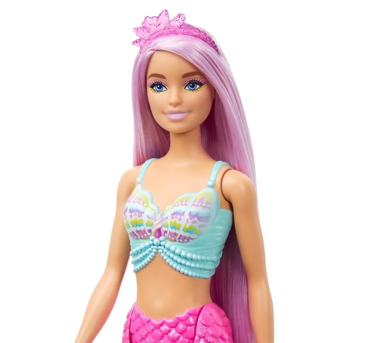 Barbie Muñeca Sirena fantasía con Pelo Largo Rosa y Accesorios para peinar, Serie Un Toque de Magia, Juguete +3 años (Mattel HRR00)