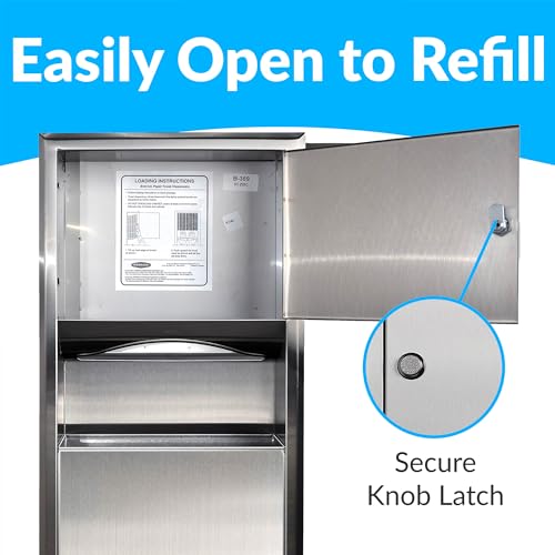 BOBRICK 369 ClassicSeries Stainless Steel Recessed Paper Towel Dispenser with 2-Gallon Waste Receptacle, 28" Height, 14" Width, Satin Finish