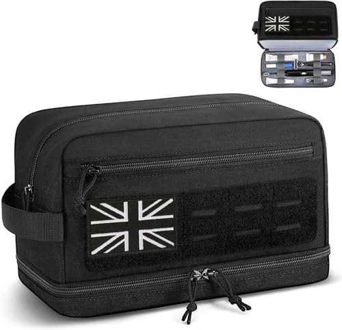 ETRONIK Tactical Toiletry Bag Men Travel Wash Bag Molle Pouches with Double Compartment Water-Resistant Toiletries Shaving Dopp Kit Bathroom Shower & EDC Utility with Wet Pocket Black